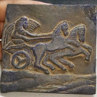 Wonderful Sassanian Old Lapis Lazuli Stone Tablet With King & Horses 55
