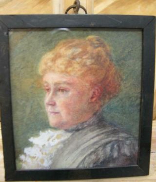 Antique Late Victorian Miniature Portrait Of Red - Headed Lady