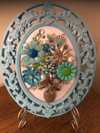 Shabby Chic Vintage And Contemporary Jewelry Framed Art.  Farmhouse Look