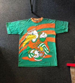 Vintage 90s Sebastian The Ibis Miami Hurricanes T - Shirt One Size Stained