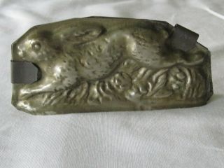 Antique Vintage Chocolate Rare Running Easter Bunny Rabbit Tin Mold 2 Clips 4.  5 "
