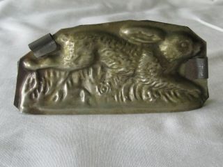 Antique Vintage Chocolate Rare Running Easter Bunny Rabbit Tin Mold 2 Clips 4.  5 