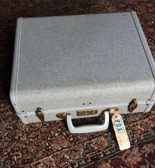 Vintage Samsonite Monogrammed Robin Egg Blue Tweed Streamlite Suitcase