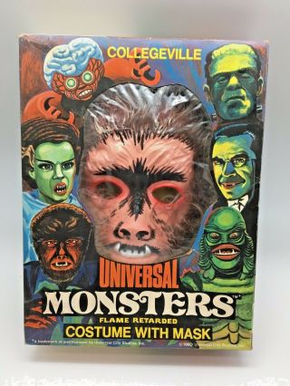 Vintage Ben Cooper Wolf Man Mask & Halloween Costume Universal 1980