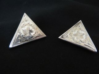 925 Sterling Silver Vintage Hand Engraved Set Of 2 Collar Tips Ends