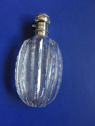 Antique Cut Glass Flask Sterling Silver Hinged Top Gorgeous Rare