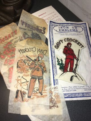 Vintage Davy Crockett Iron On Emblems Card Acme Emblem Corp York