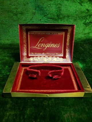 Vintage Gold Color Metal Longines Watch Case Box With Red Velvet