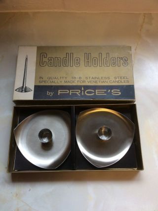 Vintage Retro Kitsch Stainless Steel Price’s Candle Holders 1960s 60s 1970s 70s