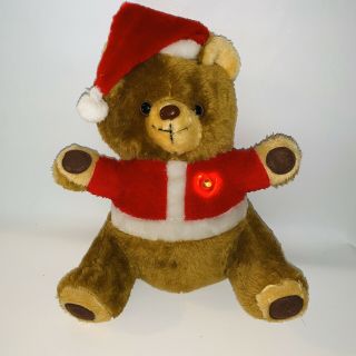 Vintage Musical Christmas Brown Teddy Bear Light Up Heart Teddy Santa Plush