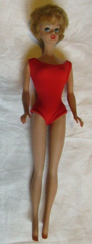 Vintage Barbie Doll Golden Blonde Bubble Cut Red Swim Suit 1963 - 64