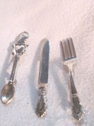 Vintage Sterling Silver Knife,  Fork And Spoon Scatter Pins