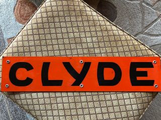 Exceptional Vintage Antique Porcelain Railroad Station Sign Clyde (clyde,  Nd)