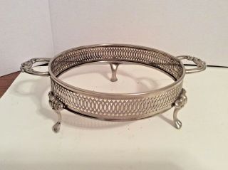 Vintage Ornate Silver Plated Metal Round Footed Casserole Holder Rack Stand