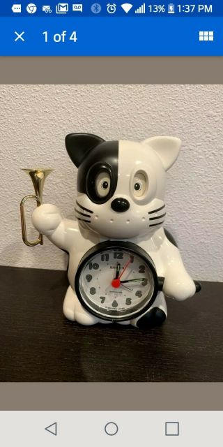 Vintage Rhythm Japan Clock Black White Dog W/ Trumpet Rare