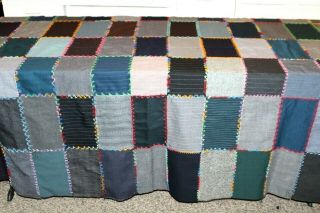 Vtg 1895 Victorian Antique Quilt Topper Mens Wool Suits Hand Stitched 90x70
