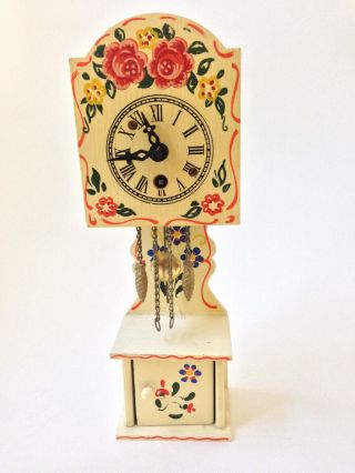 Vintage Miniature Grandfather Clock From Germany - Hand Painted - Still