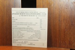 Antique 1938 Application For Motor Vehicle Operator License Indiana