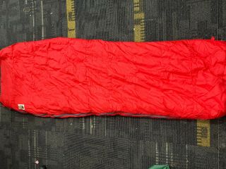 Vintage The North Face Polyester Fiber Sleeping Bag Red W Brown Label 78 " X 27 "