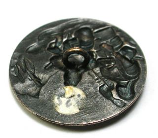 Antique silver on Brass Button 2 Samurai with Baby Scene - 1 