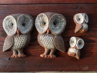 Mid Century Owl Wall Plaques Set Of 4