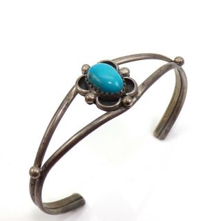 Vtg 9.  7gr Native American Sterling Silver Blue Turquoise Cuff Bracelet 6.  5 " Zp