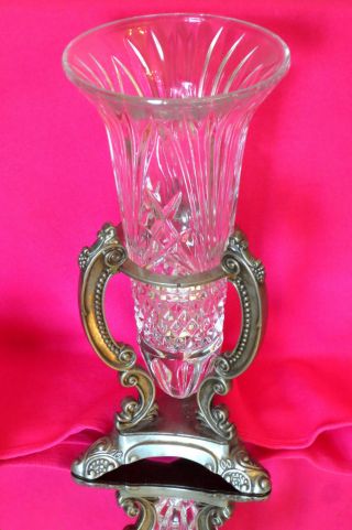 MAGNIFICENT Antique Victorian Style Cristal Vase on Silver Plated Stand 2