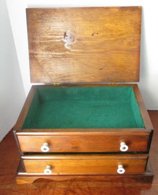 Antique ca.  1930 ' s Dresser Chest HAND MADE Solid Pine Porcelain Knobs Green Felt 3