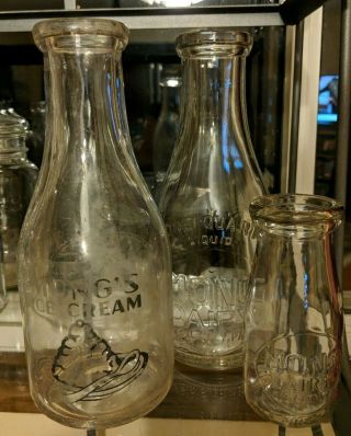 Trio Vintage Mong Dairy Oil City Pa Slug Plate Milk Bottles Quarts Half Pint