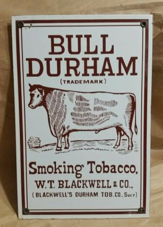 Vintage Bull Durham Smoking Tobacco Wt Blackwell Porcelain Advertising Sign