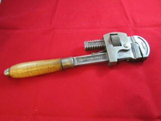 Antique Tobrin 14 Plansville Conn Monkey Wrench Pipe Wrench Vintage Wood Handle