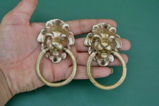 Vtg Victorian Lion Head Brass Drawer Dresser Chest Ring Pull Drop Handle 3.  5 "