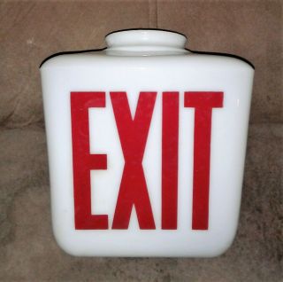 Vintage Double Sided Triangle Exit Sign Milk Glass Light Art Deco Movie Theater
