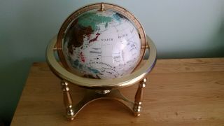 Boxed Globe Gemstone World Globe With Semi - Precious Stones
