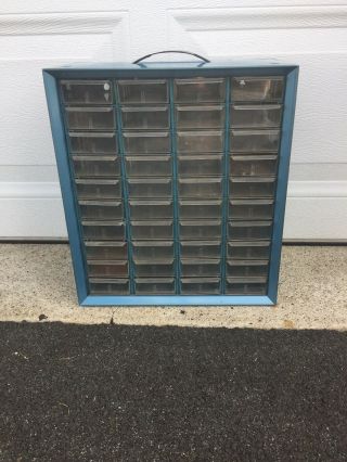 Vintage Akro Mils Blue Metal 40 Drawer Cabinet Organizer Storage Box Bins Sewing