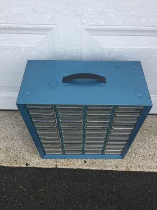 Vintage Akro Mils Blue Metal 40 Drawer Cabinet Organizer Storage Box Bins Sewing 2