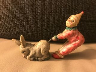 Vintage Celluloid Wind Up Toy Clown Pulling Donkey 