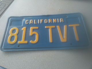 Vintage California Ca License Plate Tag 815 Tvt Blue & Yellow