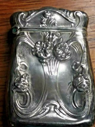 Ornate Antique Art Nouveau Match Safe Box Vesta Flowers Sterling Silver Repousse