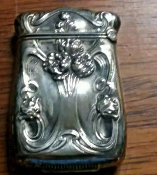 ORNATE Antique Art Nouveau Match Safe Box Vesta Flowers Sterling Silver Repousse 3
