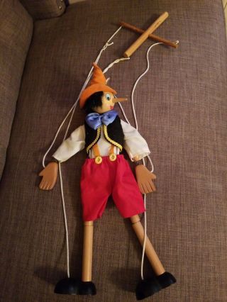 Rare Vintage Pinocchio Toy Wooden String Puppet Marionette Boy Hand Painted Htf