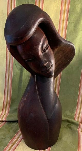 Vtg Mid Century Hand Carved Wood Woman Figurine Sculpture Statue Bust