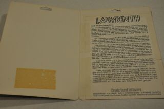 Labyrinth Broderbund Software Apple II 2 Computer Game (Sleeve Only) Vintage Vtg 2