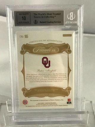 BAKER MAYFIELD 2018 PANINI FLAWLESS COLLEGIATE SAPPHIRE AUTOGRAPH 02/15 ROOKIE 3