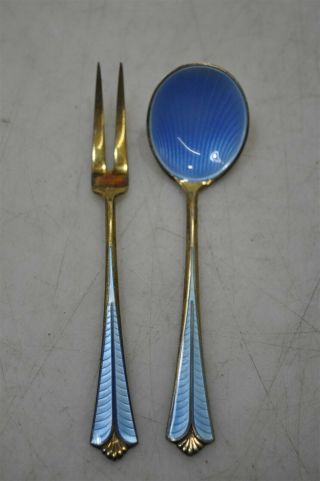 Vintage Norwegian Sterling Silver.  925 Utensils W/enamel Inlay 36g Spoon Fork