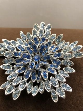 Signed Shades Of Blue Tiered Layered Vintage Silvertone Snowflake Brooch Pin