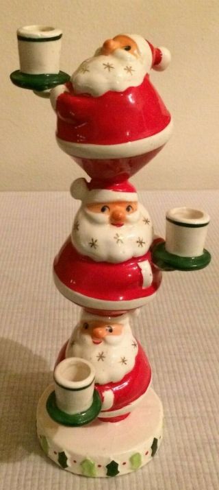 Vintage 1958 Holt Howard Stacked Triple Santa Claus Christmas Candle Holder