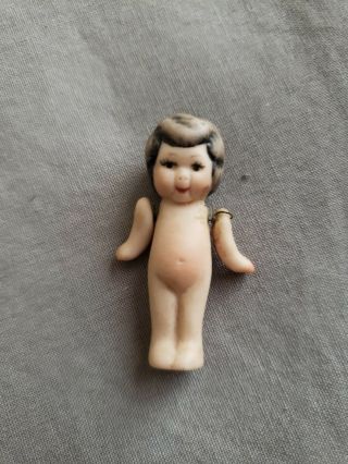 Vtg Teeny 1 3/8 " Miniature Bisque Porcelain Kewpie Baby Doll House Doll