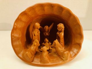Vintage Unique Hand Carved Clay Christmas Holy Family Nativity Scene