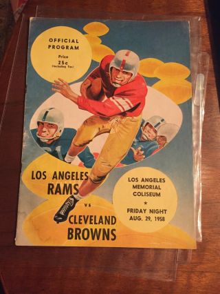 August 29,  1958 Nfl Program Cleveland Browns At Los Angeles Rams Vg